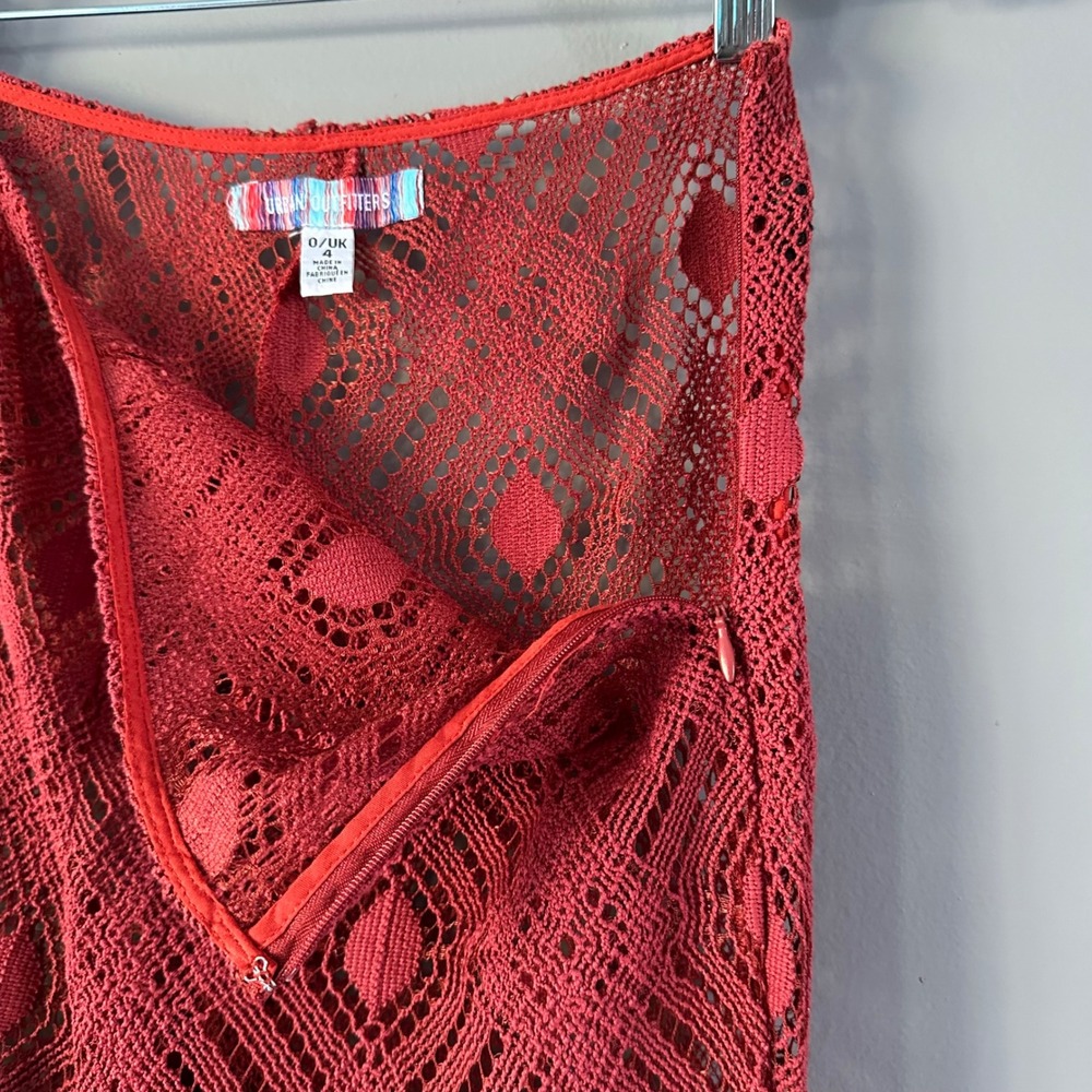 Urban Outfitters Tasha Sheer Eyelet Lace Flare Pants | Rust Orange SZ 0 - Picture 8 of 8
